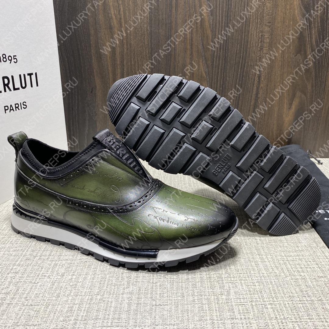 BERLUTI FAST TRACK SCRITTO SNEAKERS GREEN S4970