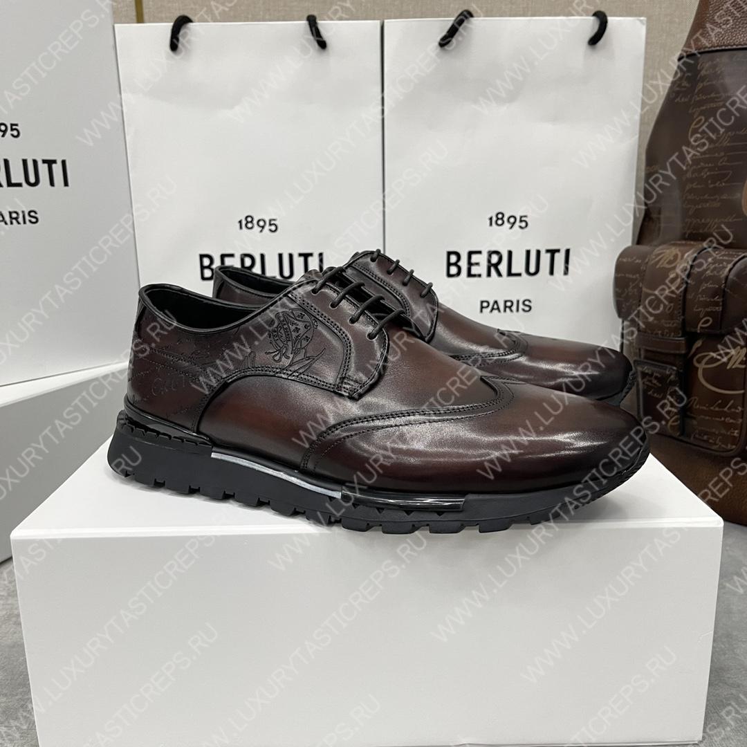 BERLUTI FAST TRACK SCRITTO SNEAKER CHARCOAL BROWN S5541-V2
