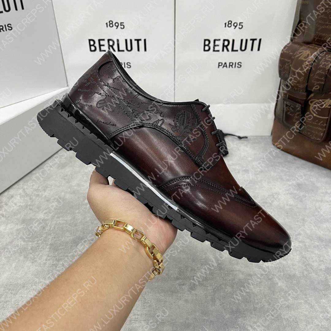 BERLUTI FAST TRACK SCRITTO SNEAKER CHARCOAL BROWN S5541-V2