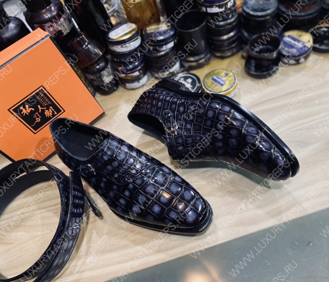 BERLUTI ALESSANDRO DEMESURE ALLIGATOR OXFORD GREY S1412-E2
