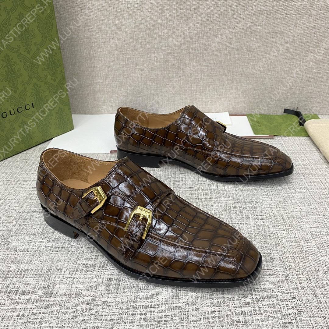 G*u*i signora double croc monk strap shoes brown m60171