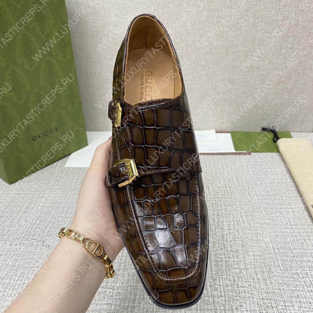 G*u*i signora double croc monk strap shoes brown m60171