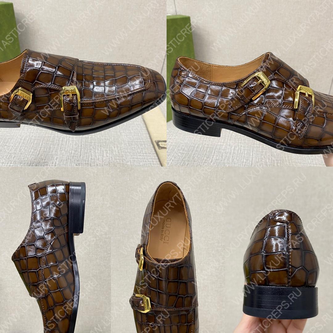 G*u*i signora double croc monk strap shoes brown m60171