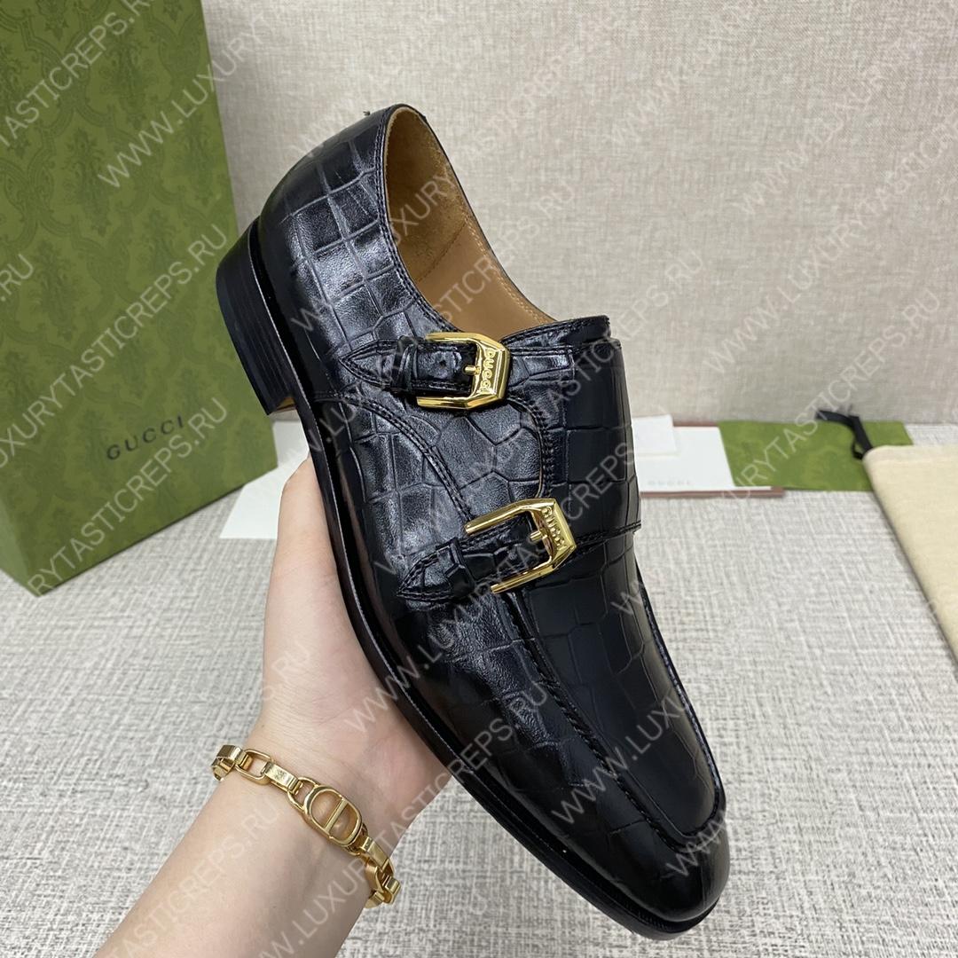 G*u*i signora double croc monk strap shoes black m60171