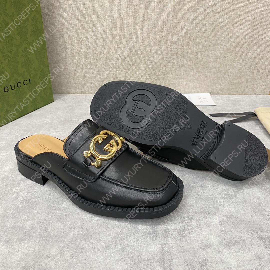 G*u*i nadeline interlocking-g mule black 723668