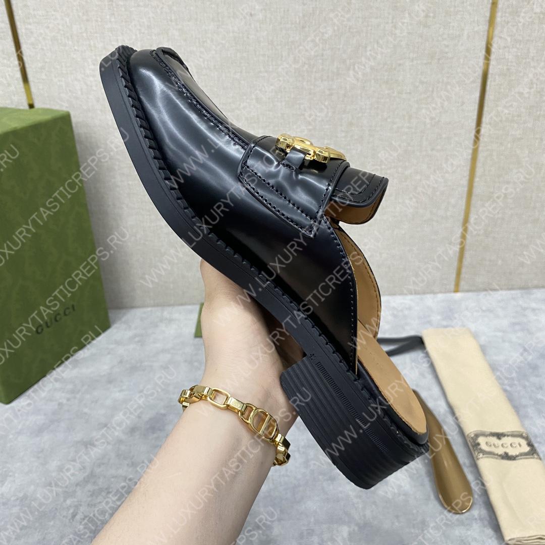 G*u*i nadeline interlocking-g mule black 723668