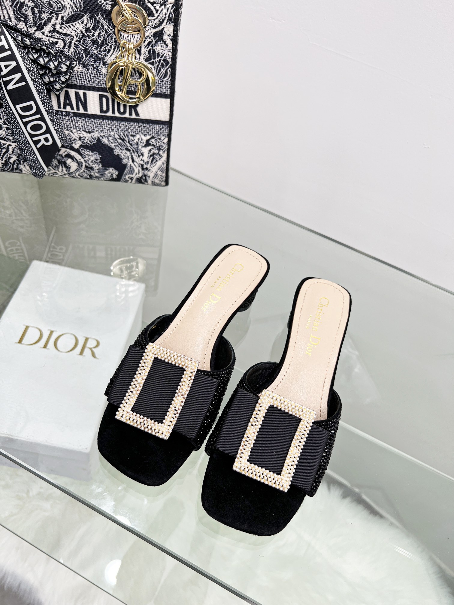 D*or idylle heeled slide black kcq768cst