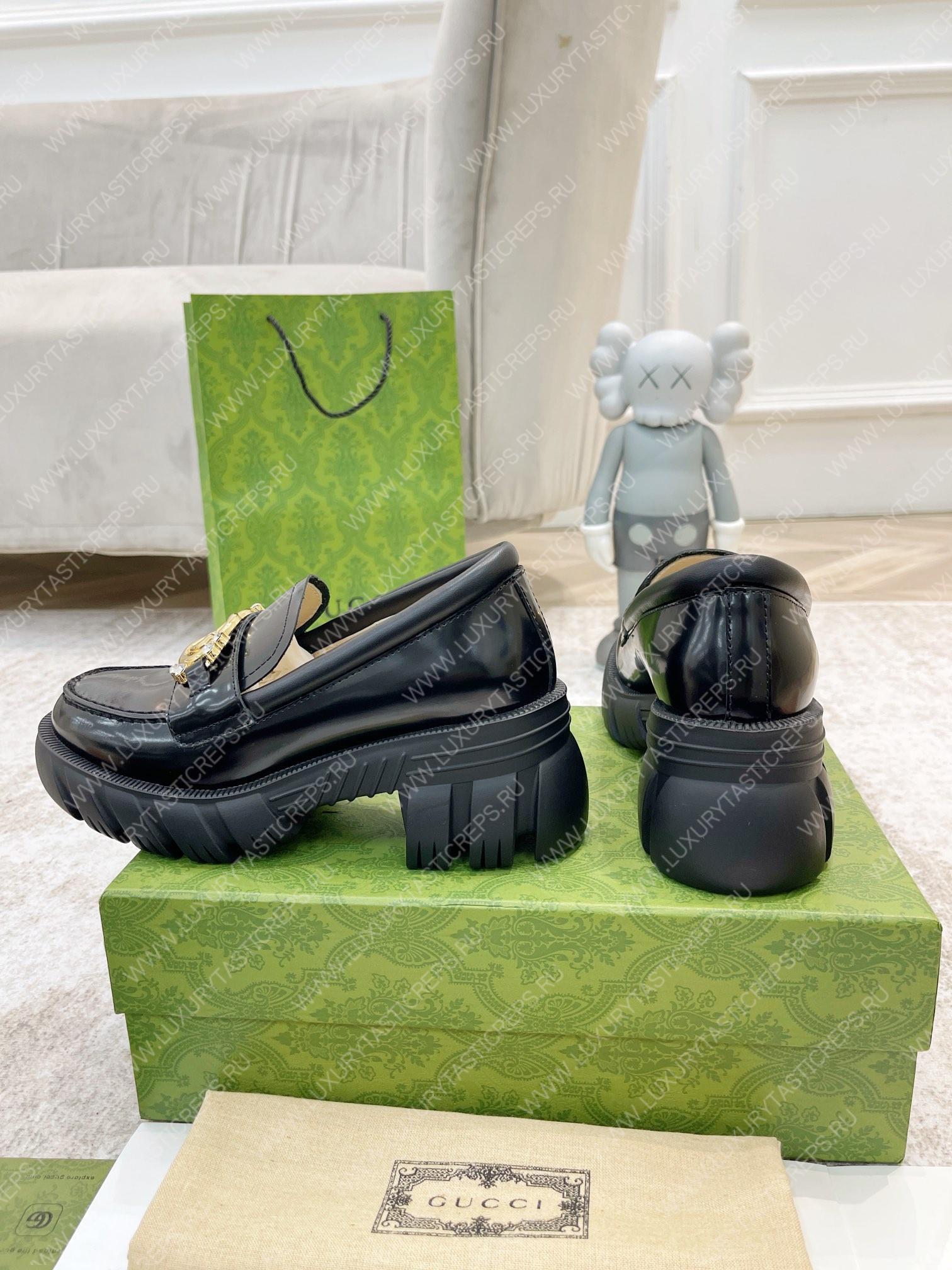 G*u*i lug sole interlocking g loafer black ‎700271