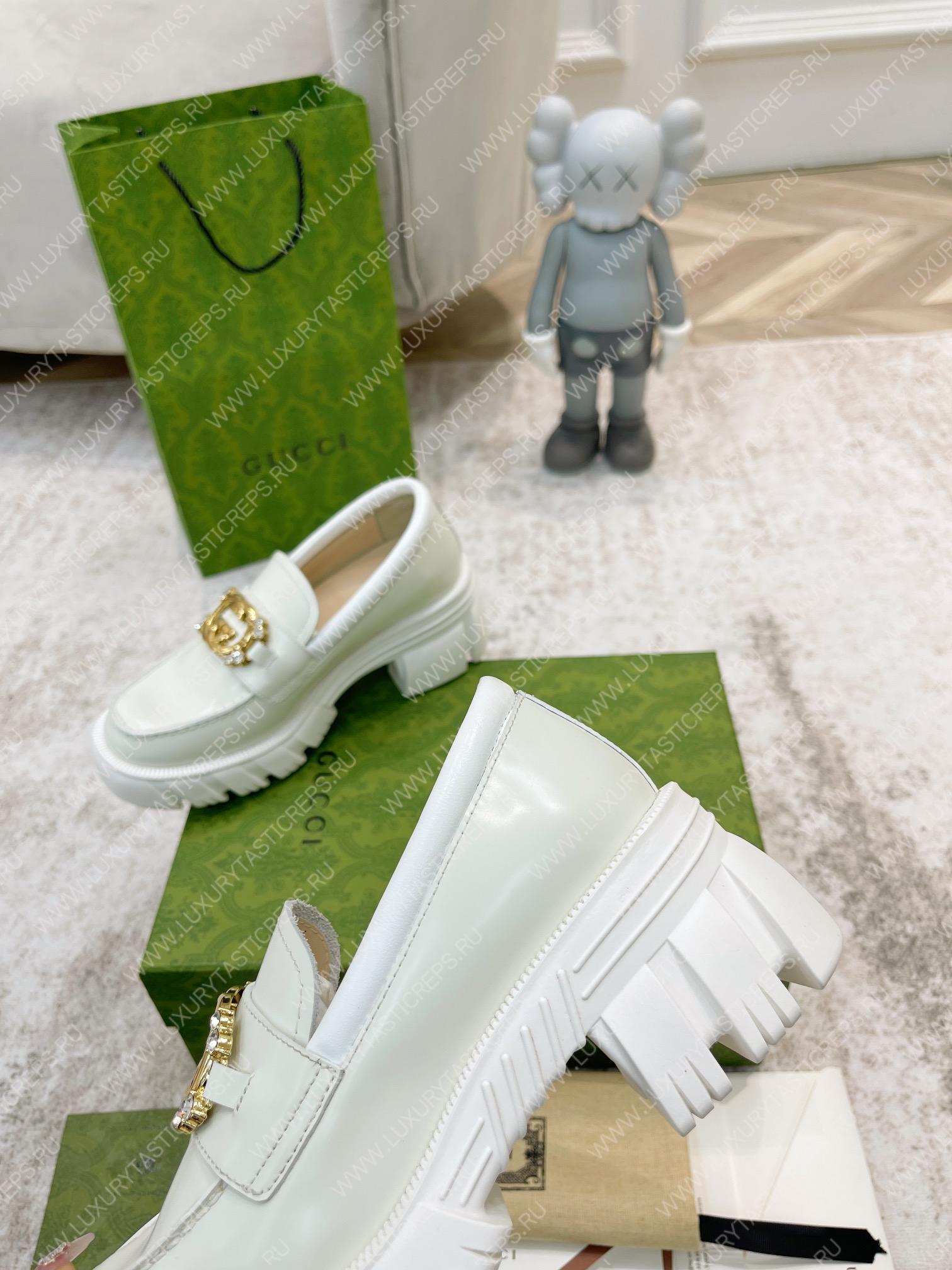 G*u*i lug sole interlocking g loafer white 700271