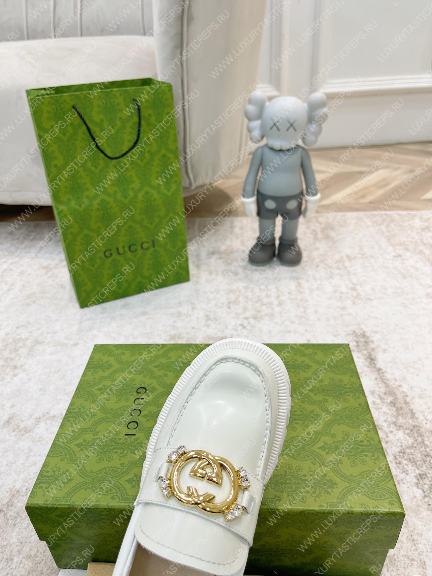 G*u*i lug sole interlocking g loafer white 700271
