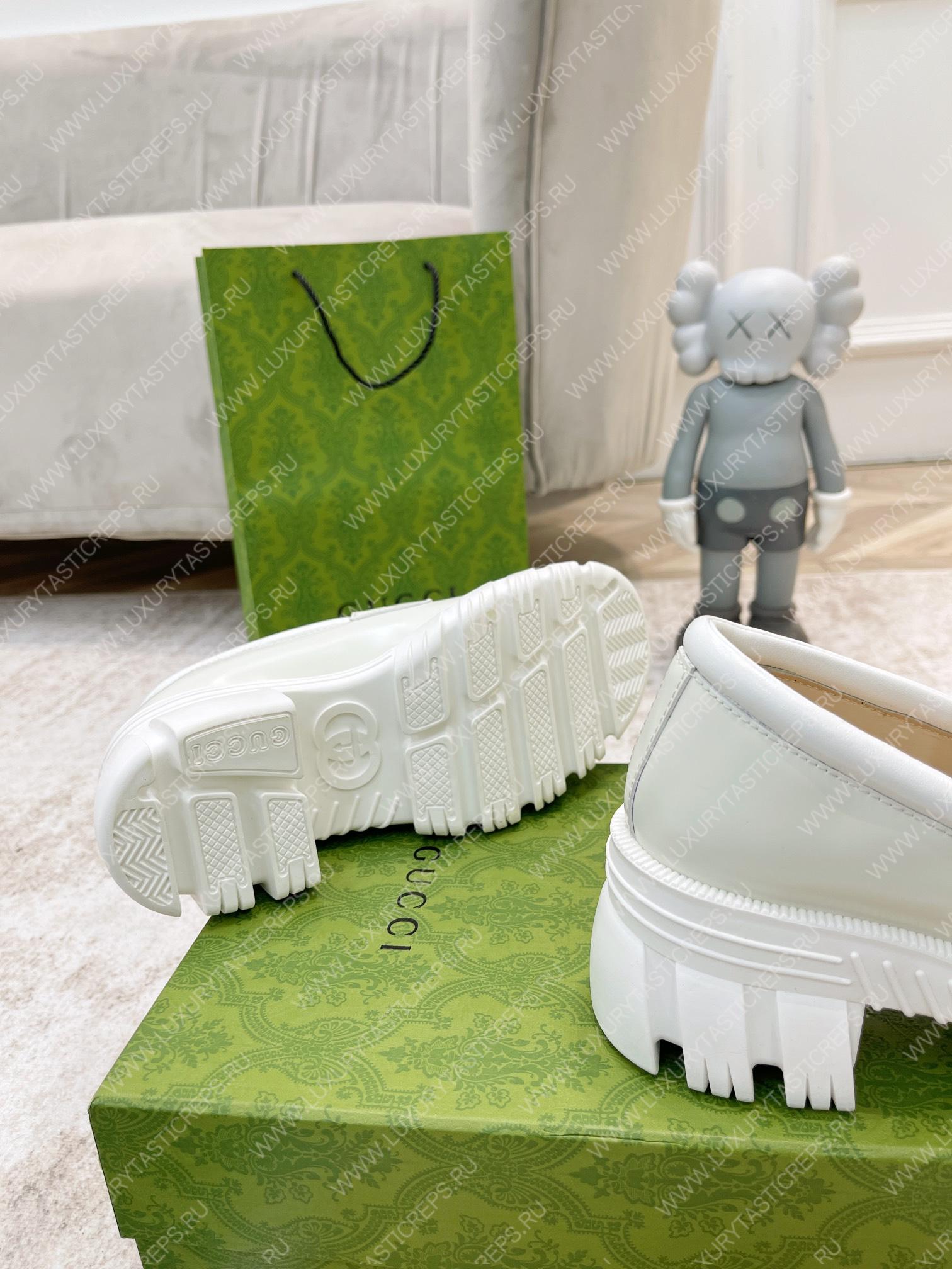 G*u*i lug sole interlocking g loafer white 700271