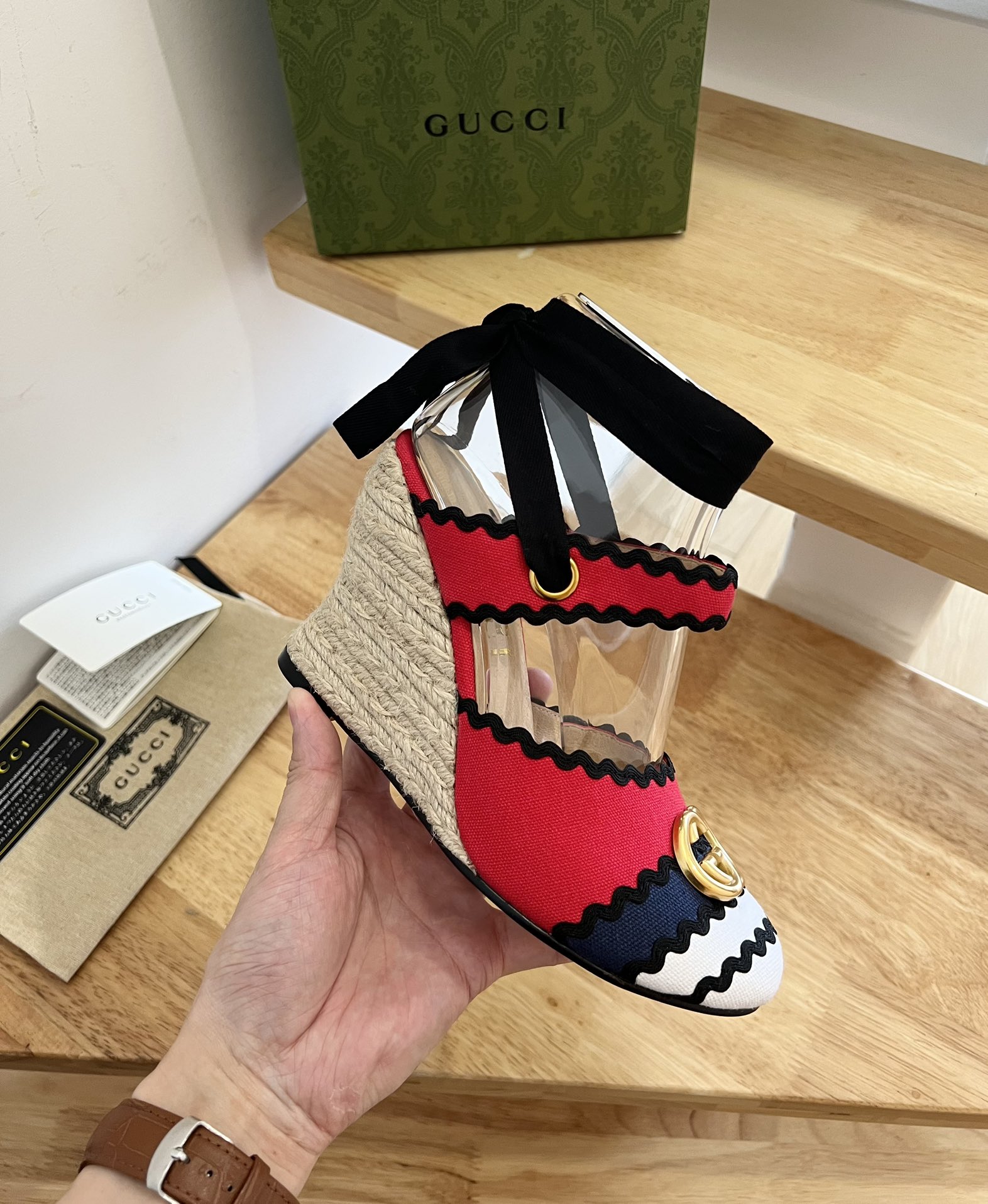 G*u*i women’s espadrille with ribbon tie multicolour 725834