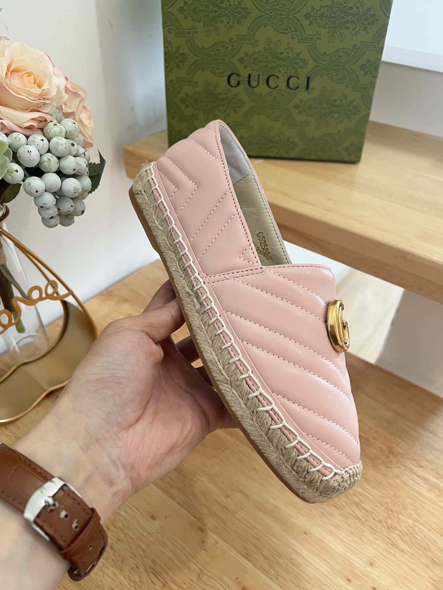 G*u*i leather espadrille with double g pink 551890