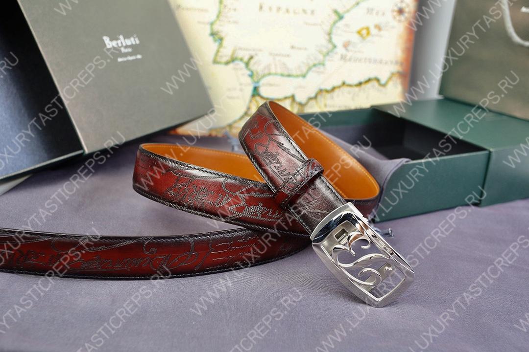 BERLUTI VENEZIA SCRITTO BELT RED BROWN C0020-R1