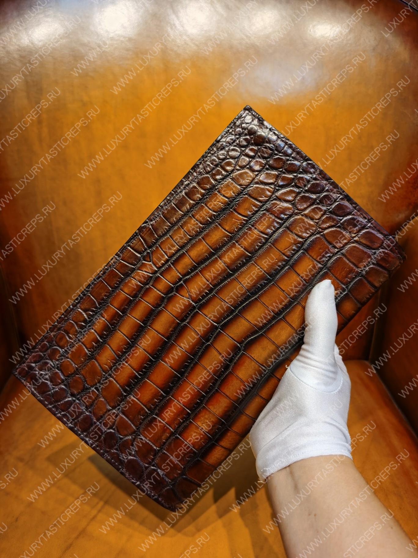 BERLUTI TERSIO ALLIGATOR LEATHER POUCH BROWN TERSIO-ALLIGATOR-E2