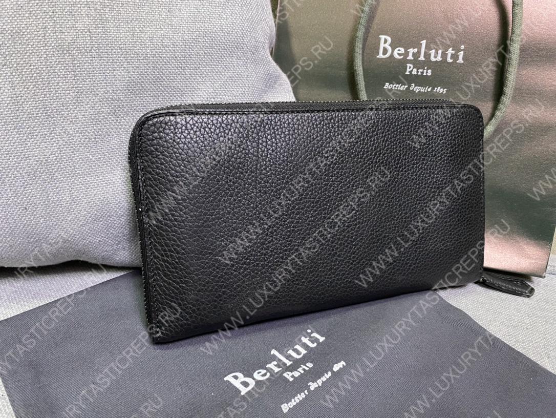 BERLUTI SCRITTO LEATHER LONG ZIPPED WALLET BLACK JOUR-V2
