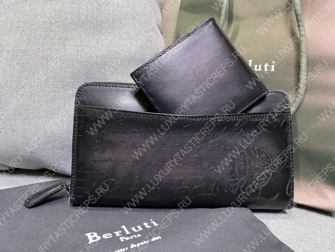 BERLUTI SCRITTO LEATHER LONG ZIPPED WALLET BLACK JOUR-V2